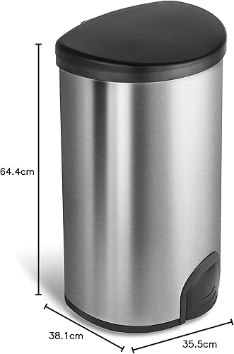 Miniatura 6 de NINESTARS TTT-50-19 Bote de basura automático con sensor de grifo, 13 galones, 50 L, base de acero inoxidable (forma D, tapa negra)