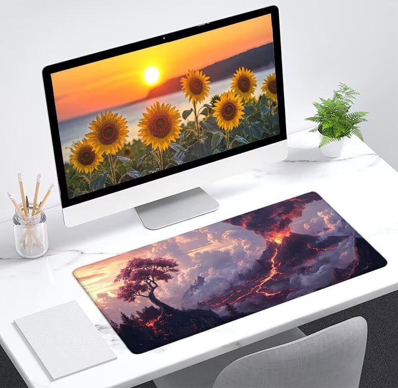 Mouse pad grande gaming de diseño volcán y árbol para transformar tu set up de PC 2