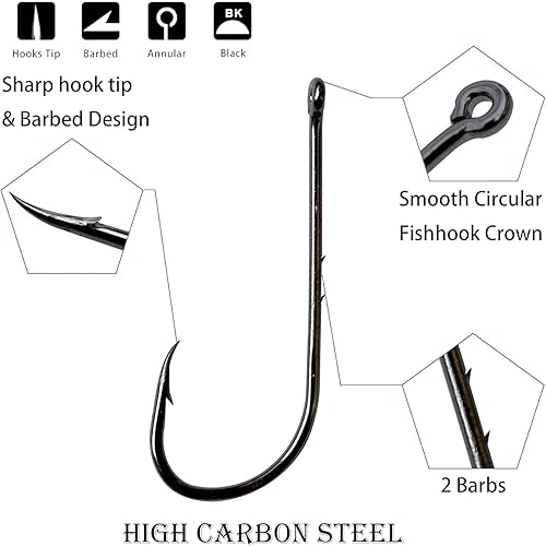 Miniatura 2 de Ganchos de pesca de cebo - 50100 piezas de espiga de púas para cebo de pico de acero al carbono negro compensado anzuelos de pesca con 2 púas para