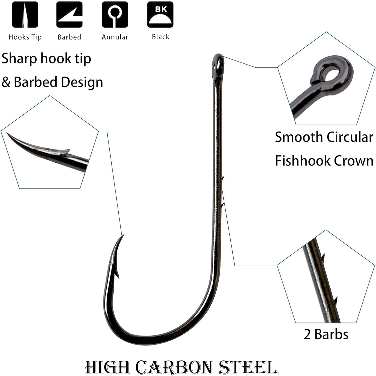 Baitholder Fishing Hooks-50/100pcs Barbed Shank Beak Bait Holder Hooks Black Carbon Steel Offset Jig Fishing Hooks with 2 Barbs for Saltwater Freshwater