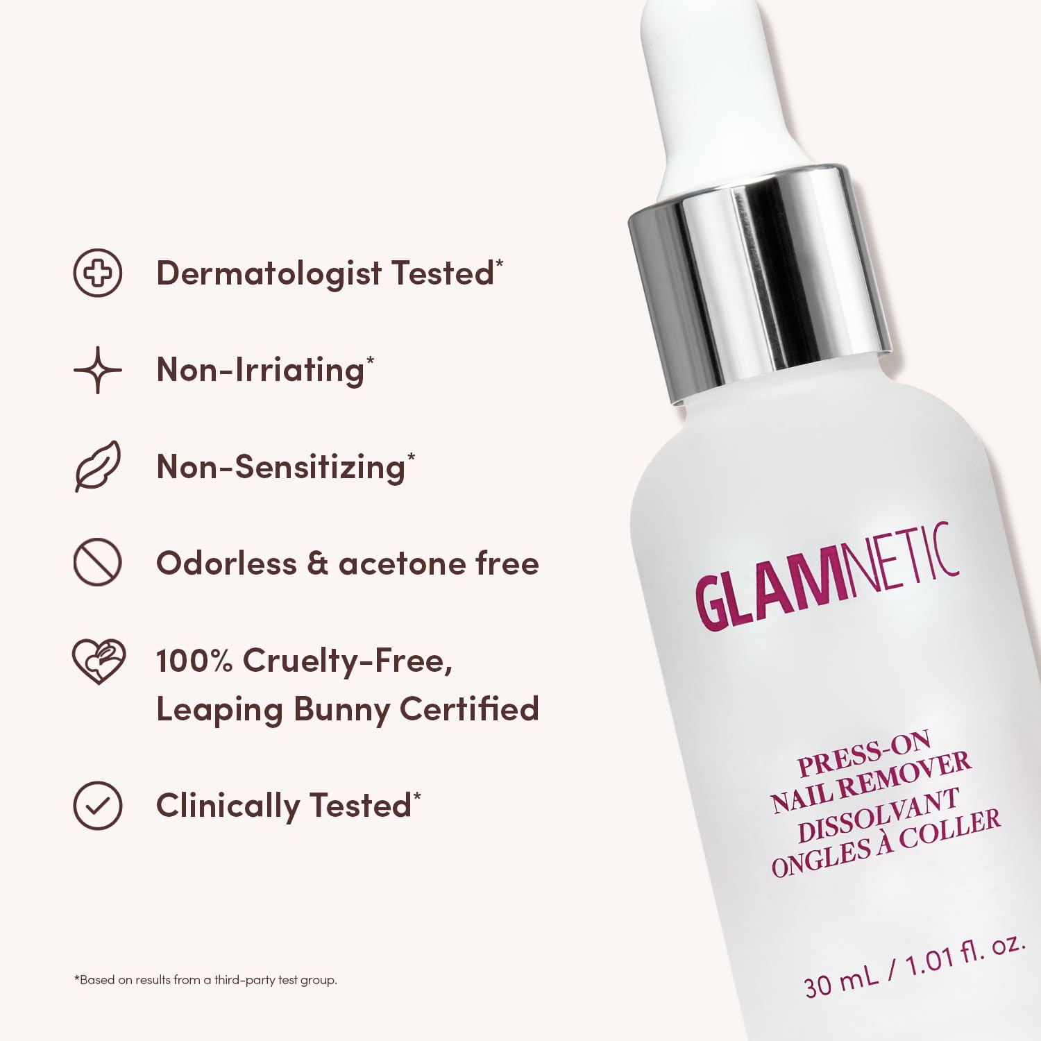 Glamnetic Press On Bezacetonowy zmywacz do paznokci przyklejanych, bezzapachowe serum do delikatnego usuwania sztucznych paznokci, 30 ml