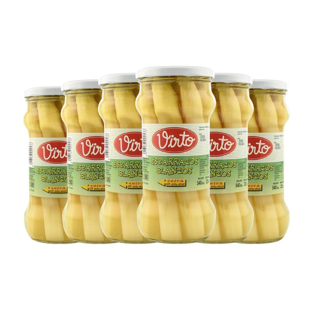 Espárragos blancos Extra Virto 6-8 ud 540 g caja 6 frascos