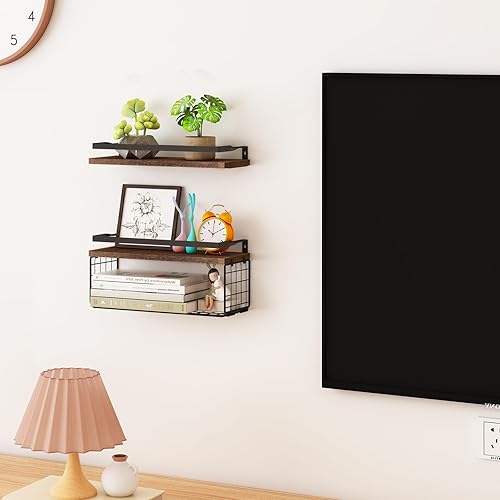 Miniatura 7 de RekRang Estantes flotantes montados en la pared, estantes de baño sobre el inodoro con cesta de almacenamiento de papel y protectores protectores,