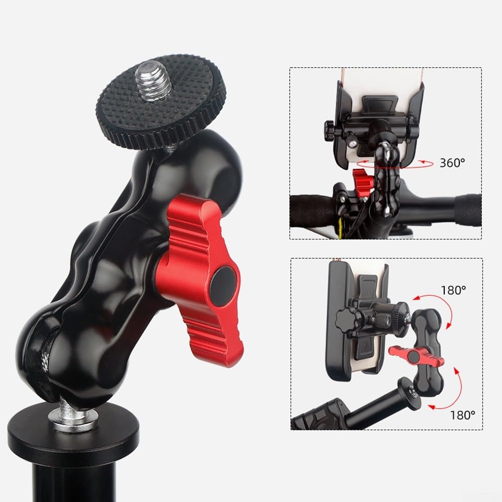Kit per selfie, in lega, per manubrio bici, rotazione a 360° | Lega di alluminio CNC, rotazione a 360 gradi, forte resistenza al vento, stabilità robusta, adatta a barre rotonde