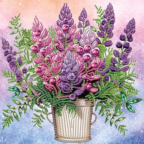 Image of Diamond Art Painting Kits for Adults, 5D Special Shape Crystal Rhinestone Diamond Painting, Potted Lavender Flower Design, DIY Diamond Art Kits for Beginners, Home Wall Decoration Gift, 12x12 Inch