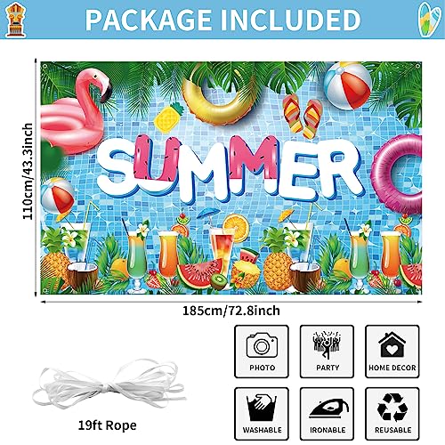 Summer Decorations Banner, Hawaii Party Decoration Backdrop Banner, Hawaiian Pool Party Banner Photo Booth Sign Tropical Party Decorations Pool Banner Background for Summer Theme Party Supplies - Image 2