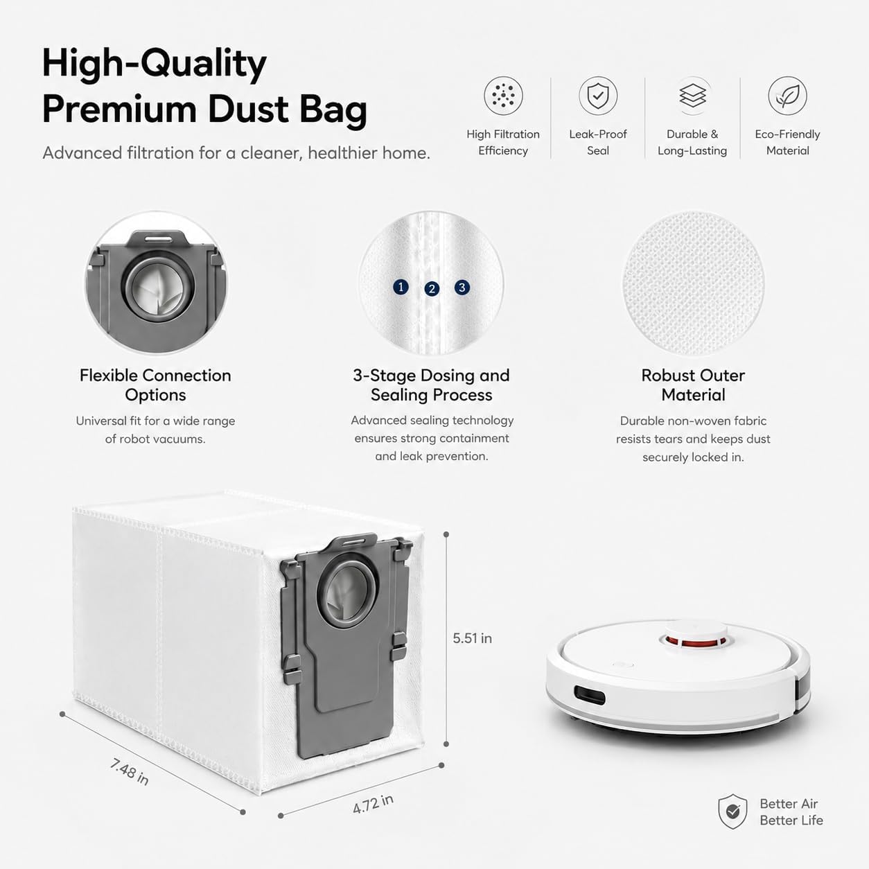 14 Pack Dust Bags Replacement for Roborock QV 35A/Qrevo S5V/QV35S/Saros 10/10R/Z70/Qrevo/Q Revo/S/Qrevo Pro/Plus/MaxV/Master/Curv/Edge/S5X/Qrevo Edge S5A/S8 MaxV/S8 Max Ultra Robot Vacuum Cleaner
