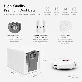 14 Pack Dust Bags Replacement for Roborock QV 35A/Qrevo S5V/QV35S/Saros 10/10R/Z70/Qrevo/Q Revo/S/Qrevo Pro/Plus/MaxV/Master/Curv/Edge/S5X/Qrevo Edge S5A/S8 MaxV/S8 Max Ultra Robot Vacuum Cleaner