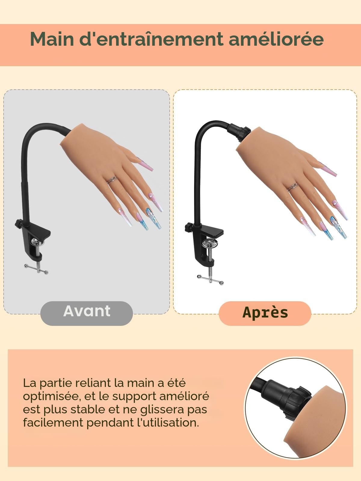 Deciniee Main D'Entrainement Manucure Silicone: Flexible Fausse Main Pour Ongle - Ajustable Main d Entrainement pour Ongle avec 240 Pièces Faux Ongles