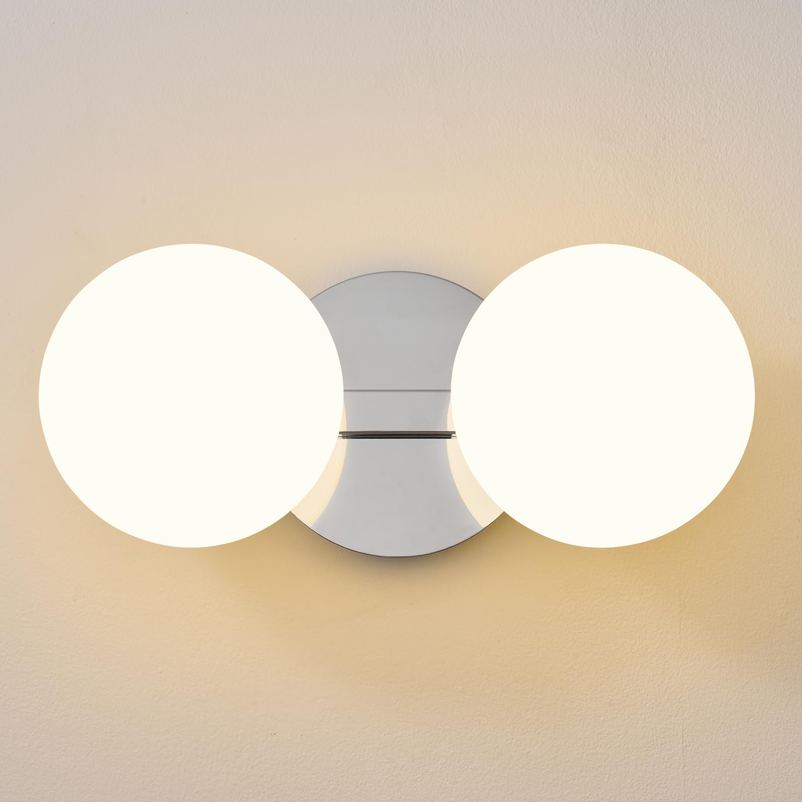 Chrome Globe Wall Sconce,Vanities Lights with 2 Milk Glass Shades