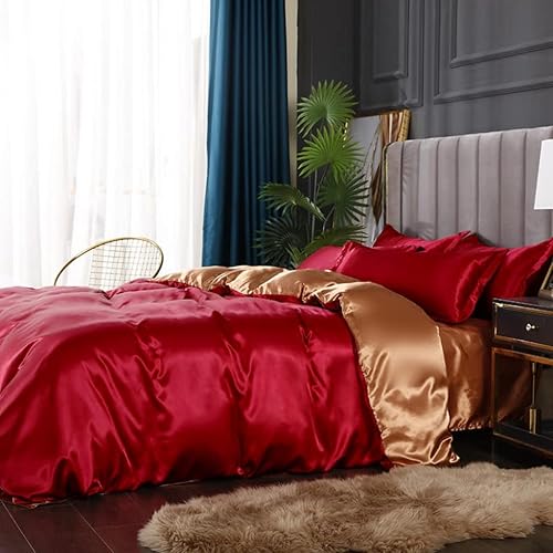 Vista 223 de Feelyou Juego de ropa de cama de satén similar a la seda, tamaño Queen, juego de funda de edredón sedosa rosa de lujo, funda de edredón suave, Multi