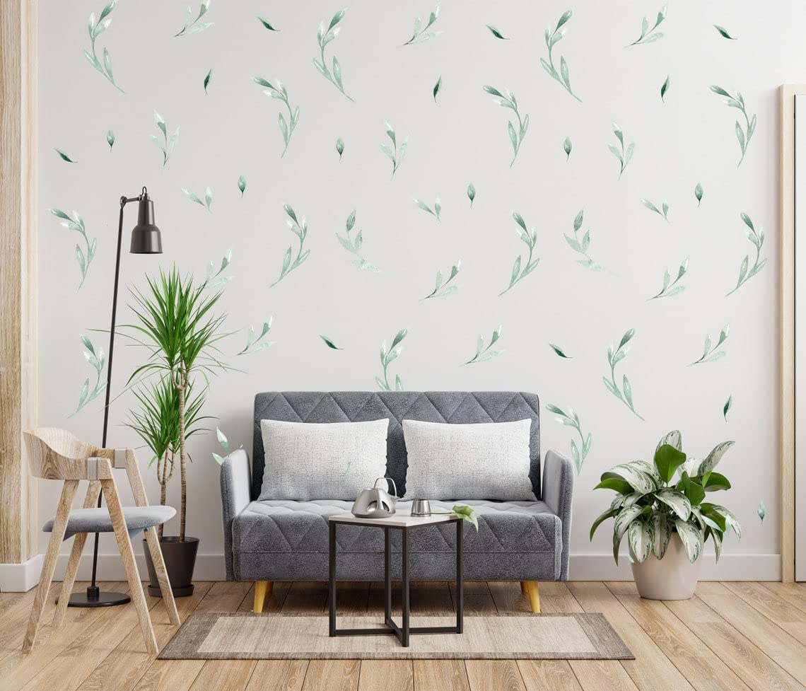 Naklejki dekoracyjne na ścianę z motywem liścia, botaniczny odklej w sztyfcie, zielone liście, naklejki do pokoju dziecięcego, oliwkowy, kwiatowy, winylowa naklejka - tropikalna gałąź do sypialni