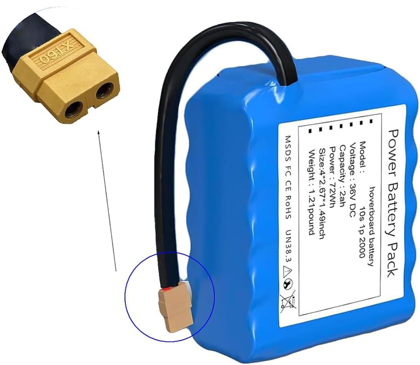 36V Batterie Hoverboard 36V 2Ah Batterie De Remplacement Rechargeable 36V pour Hoverboards Scooter avec Carte De Protection XT60 Et BMS