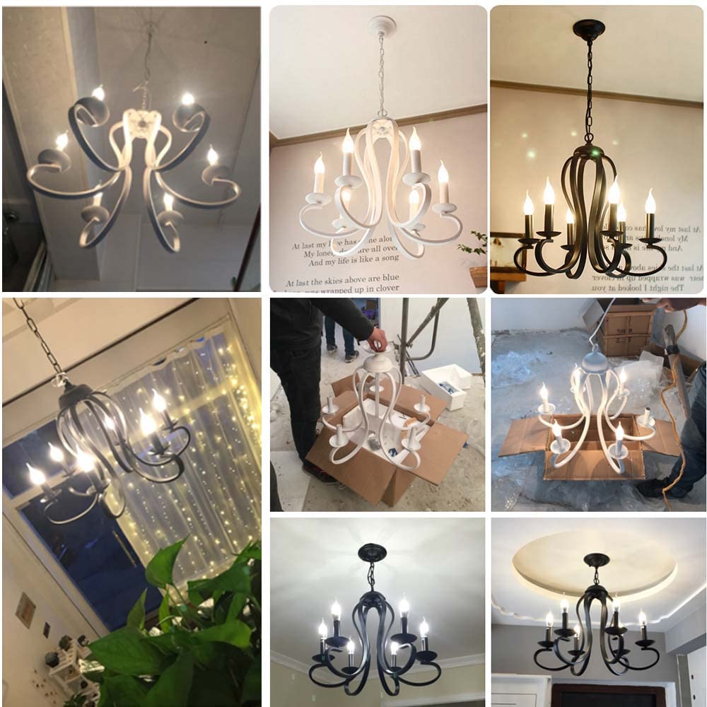 Retro Hanging Lamp Wohnzimmer Beleuchtung E14 * 6 Schmiedeeisen -Lampenkörper Verstellbares Höhenrestaurant Café Korridor Kronleuchter dekoratives Licht 62 cm, schwarz bequemes Jubiläum