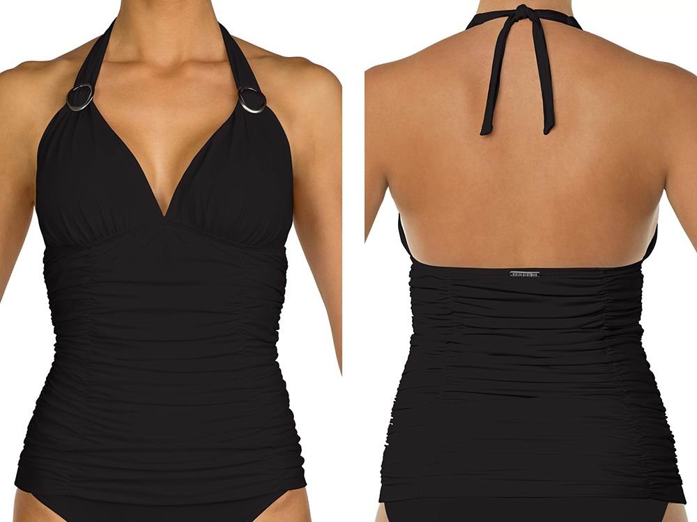 Swim Systems Women's Shirred Halter Tankini,Onyx,US DD