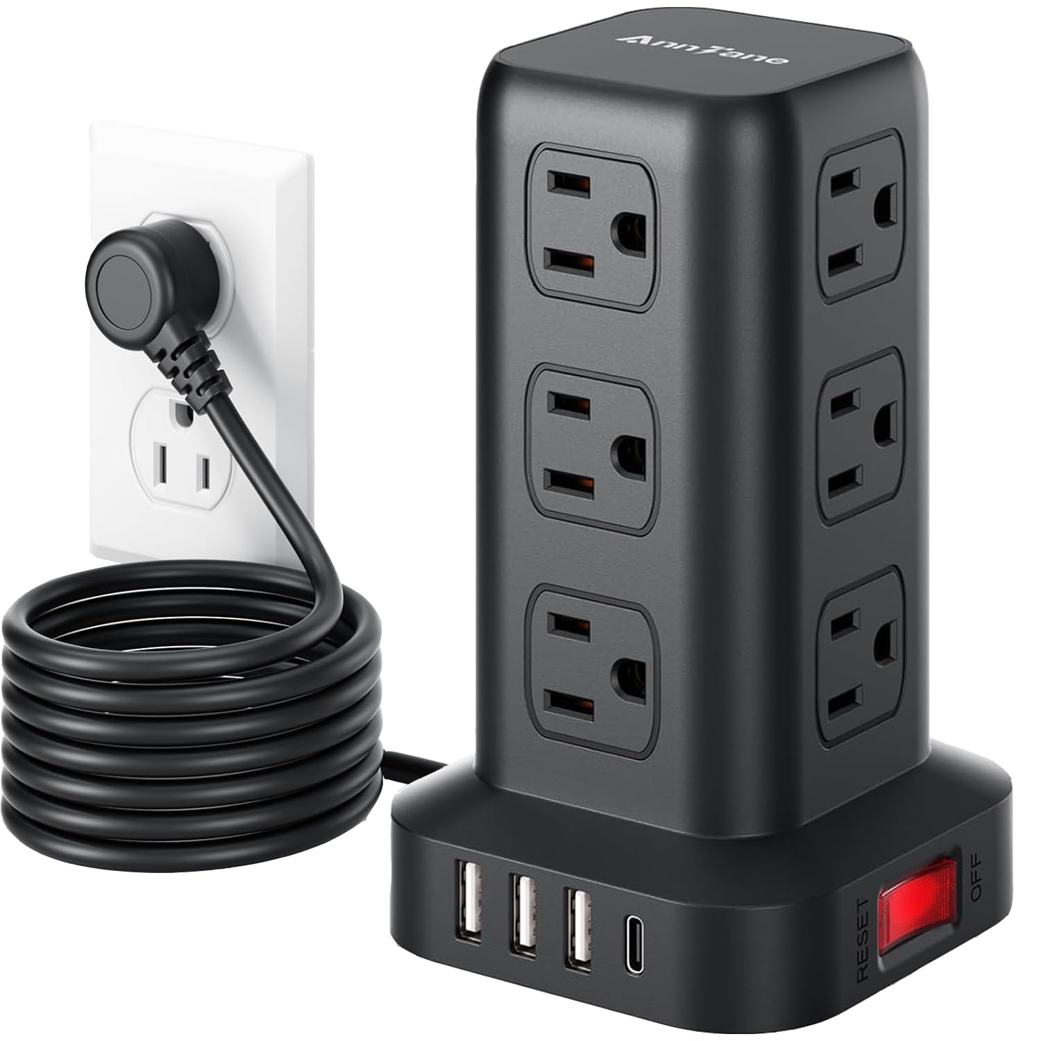 Surge Protector Power Strip 6 5 FT Cord Power Strip Tower with 4 USB Ports 1USB C Extension