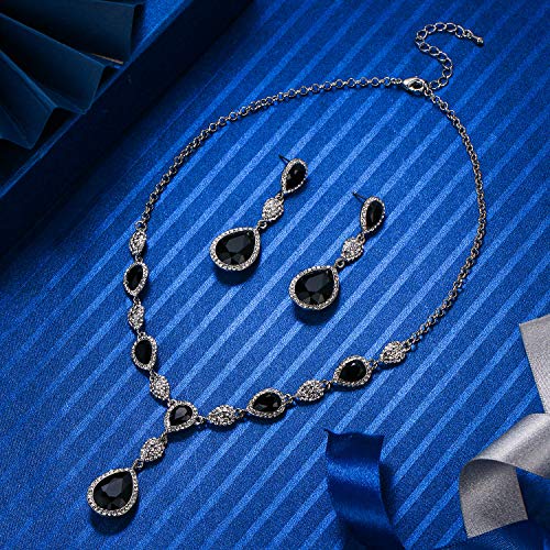 Elequeen Jewelry Set For Women, Black Teardrop Cubic Zirconia Necklace Earrings Sets #TOP3