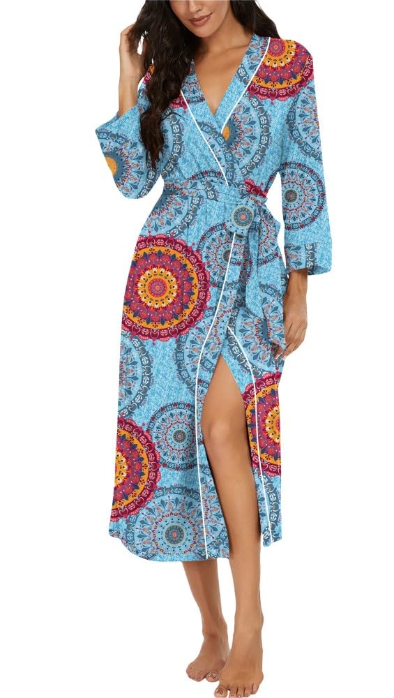 PrinStory Women Dressing Gowns Causal Kimono Robes Long Bathrobe Soft Womens 3/4 Sleeve Ladies Loungewear — view 22