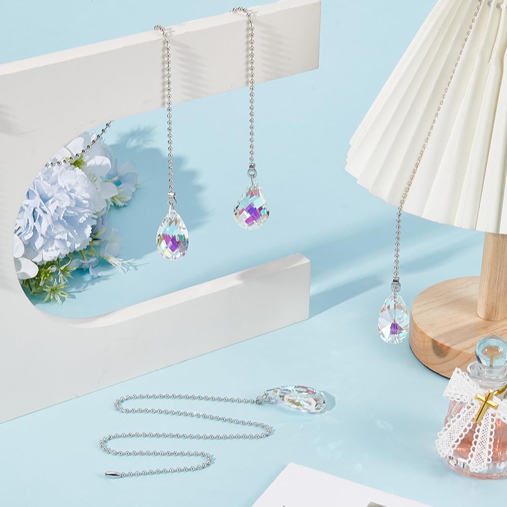 4 Stil 4 Stück Kristall Zugkette Für Deckenventilatoren Zugkettenverlängerung Mit Verbindungsstück Glitzernde Glänzende Tropfenförmige Facettierte Glaszugkette Für DIY Bastelbedarf Heimdekora