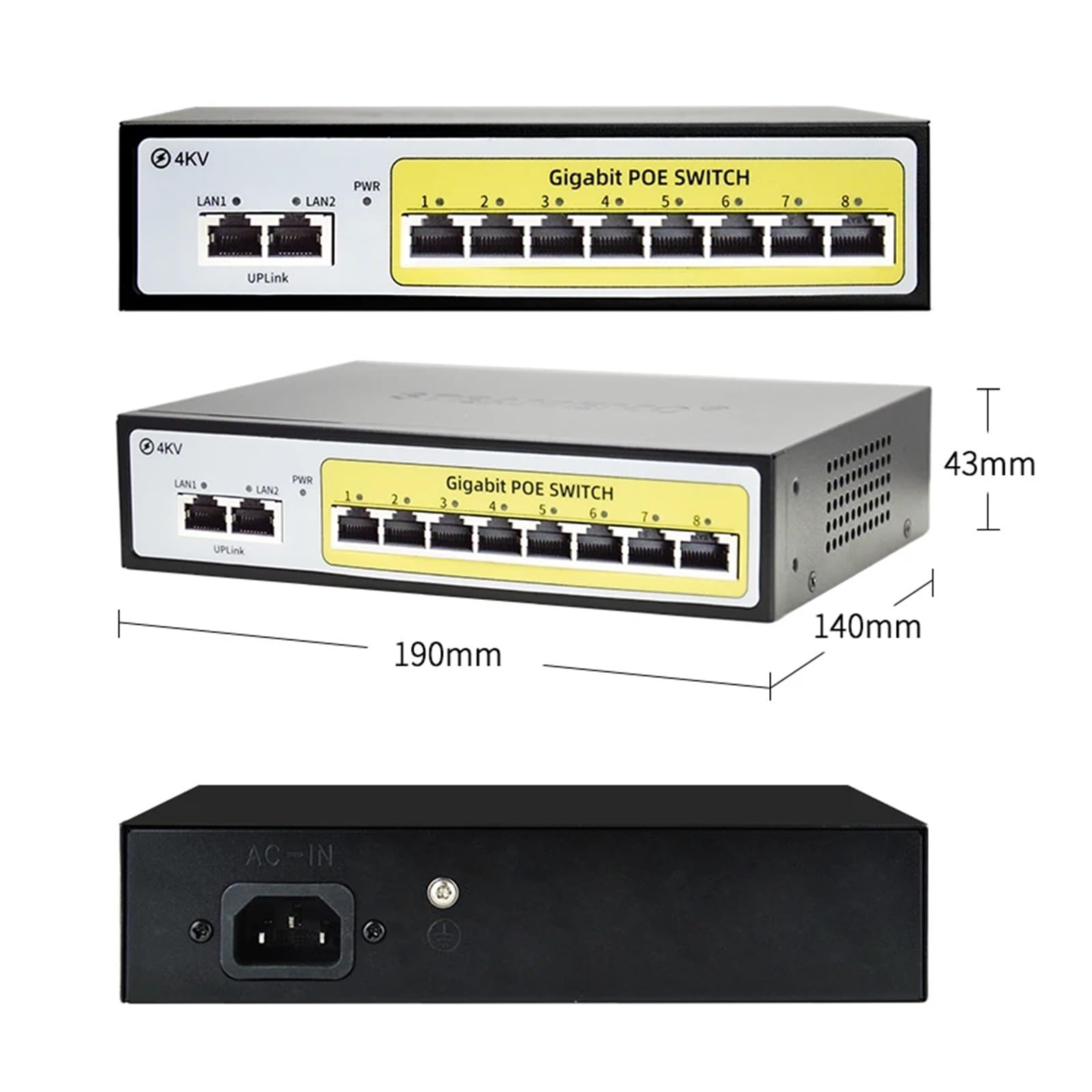 Commutateur PoE Gigabit Complet à 8 Ports, commutateur Ethernet 48V, Puissance intégrée, réseau 120W, adapté aux caméras IP