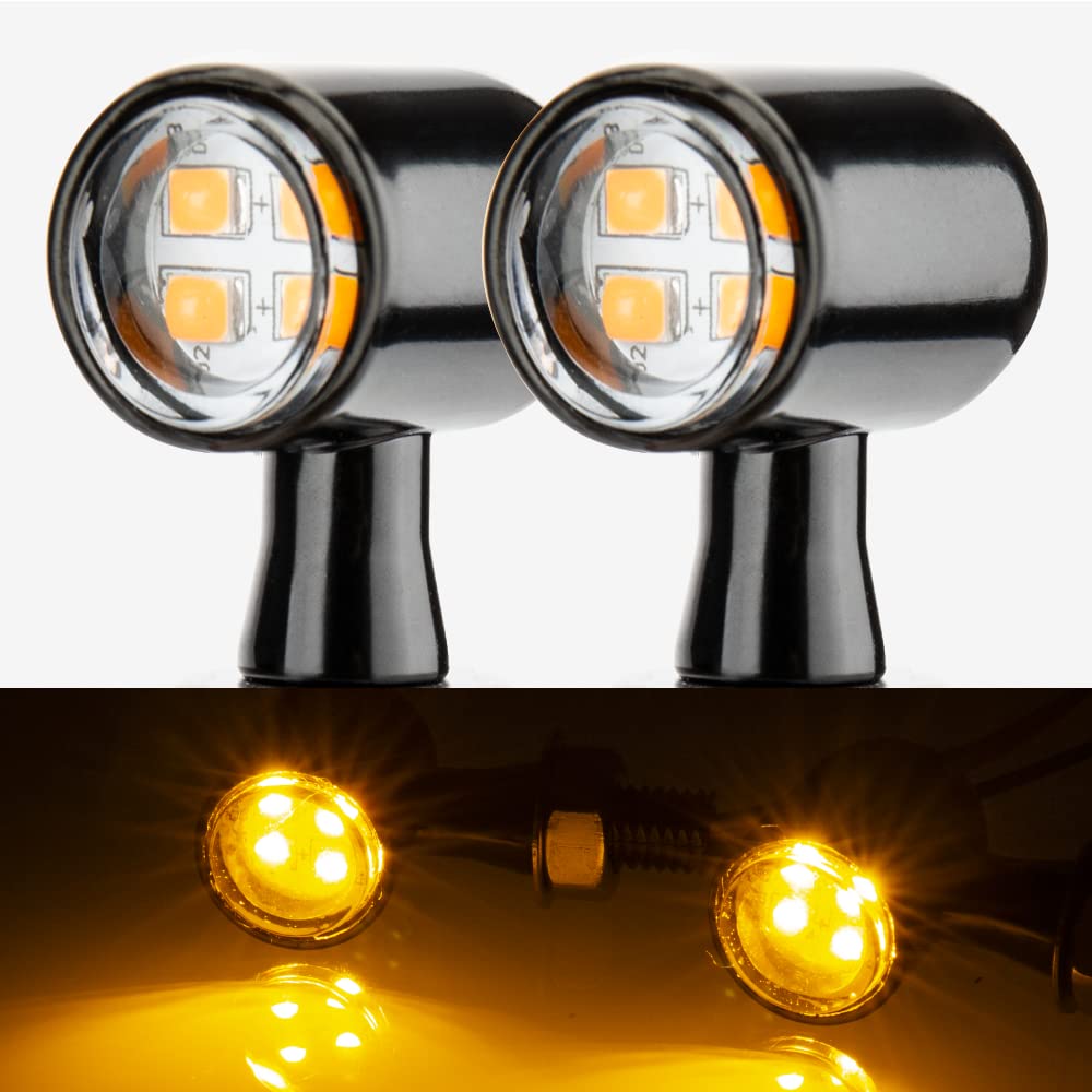 Motorcycle LED Mini Blinkers Small Turn Signals Light Micro Front Rear Indicator Compatible with Harley Davidson Honda Triumph Cruiser Choppers Street Bike (Clear-Amber)