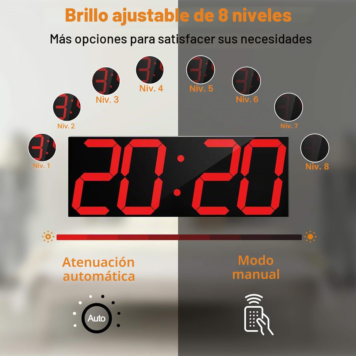 CHKOSDA Reloj LED digital de pared grande con pantalla LED de 18 pulgadas, cuenta atrás con 8 niveles de brillo ajustables, indicador de 12/24 horas, indicador de temperatura y calendario (rojo)