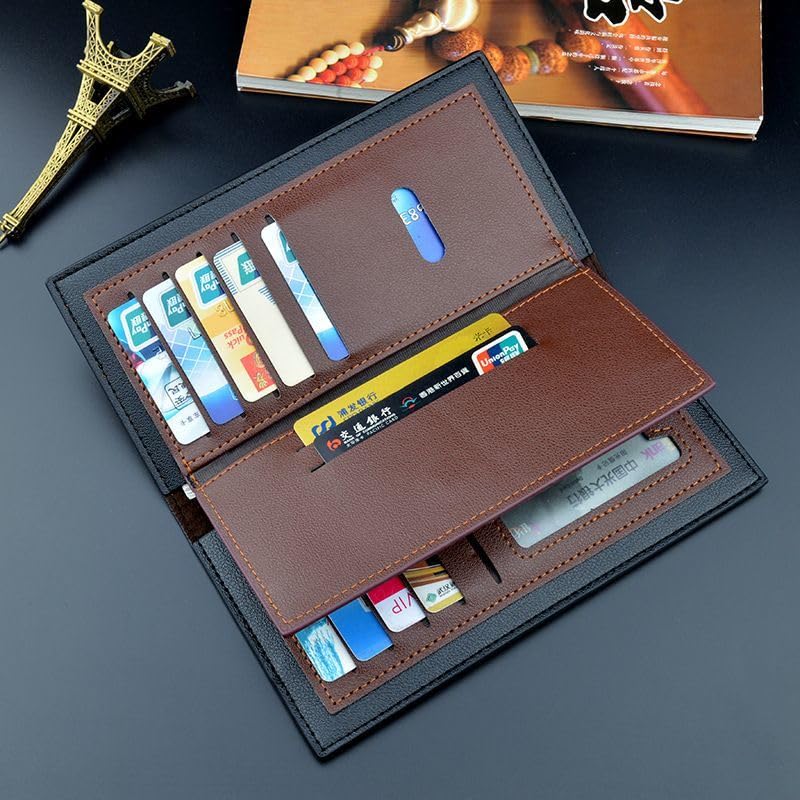 Men's minimalist wallet, long money clip, anti magnetic fashion splicing, thin youth soft leather multi card clip, change storage, card bag, identification storage4