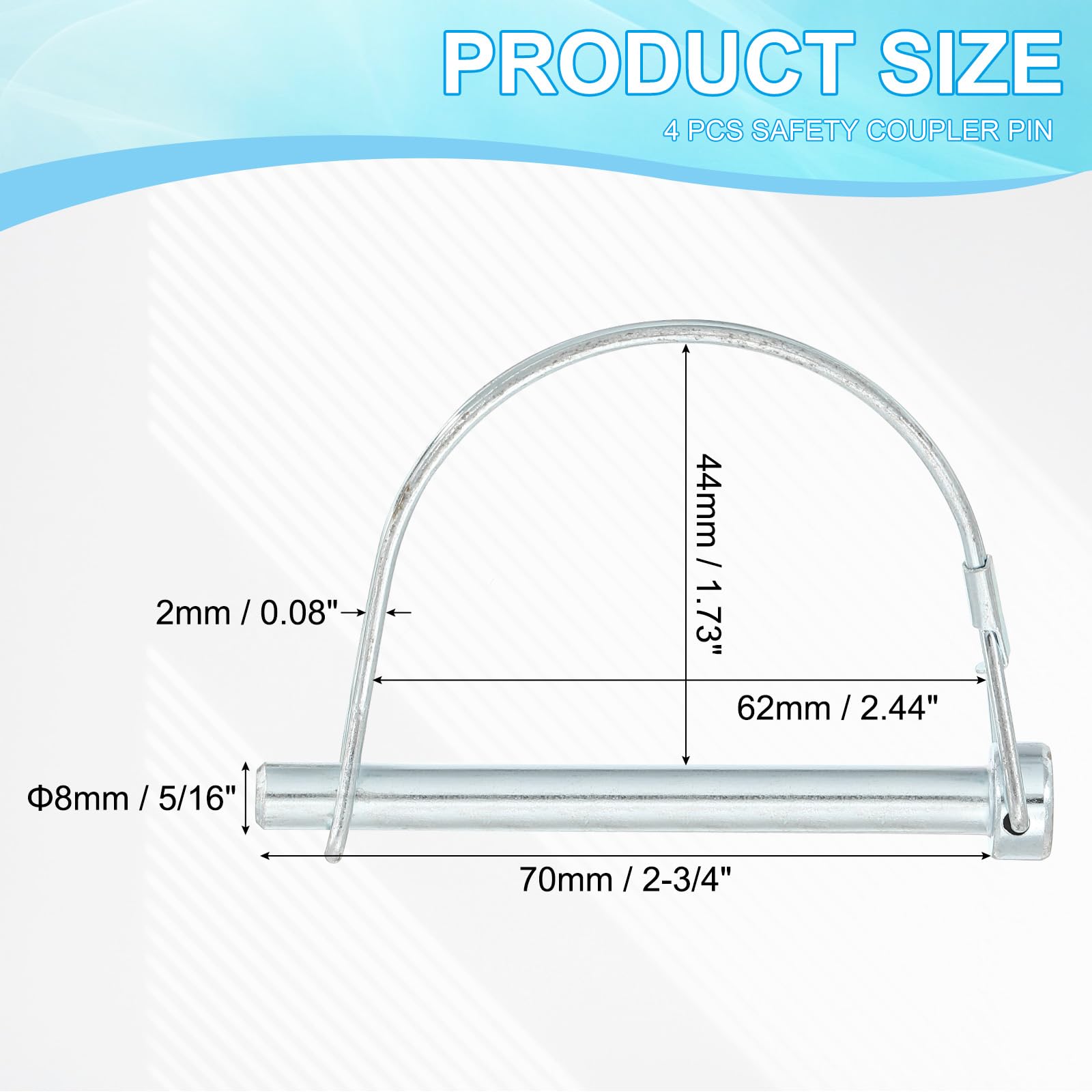 PATIKIL Trailer Coupler Pin 5/16x2-3/4x2.44"(D*L*IW) - Image 2
