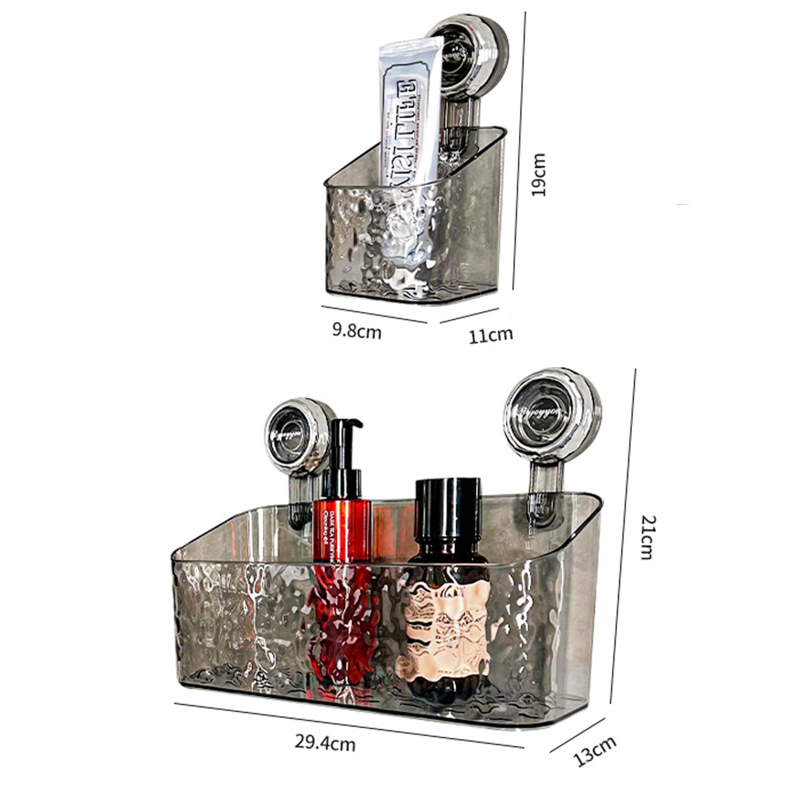 Organizador de ducha con ventosa, estante transparente montado en la pared para baño, cocina, instalación sin taladro, solución de almacenamiento extraíble, diseño de patrón glaciar de lujo ligero