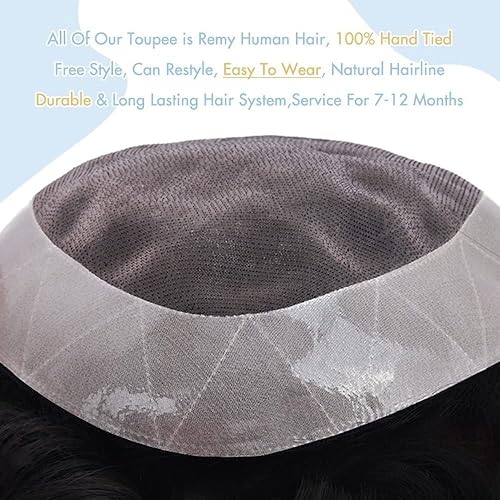 Miniatura 5 de Peluca de hombre toupee fina mono y poliuretano para hombre, prótesis capilar duradera, sistema de reemplazo de cabello natural, peluca masculina de