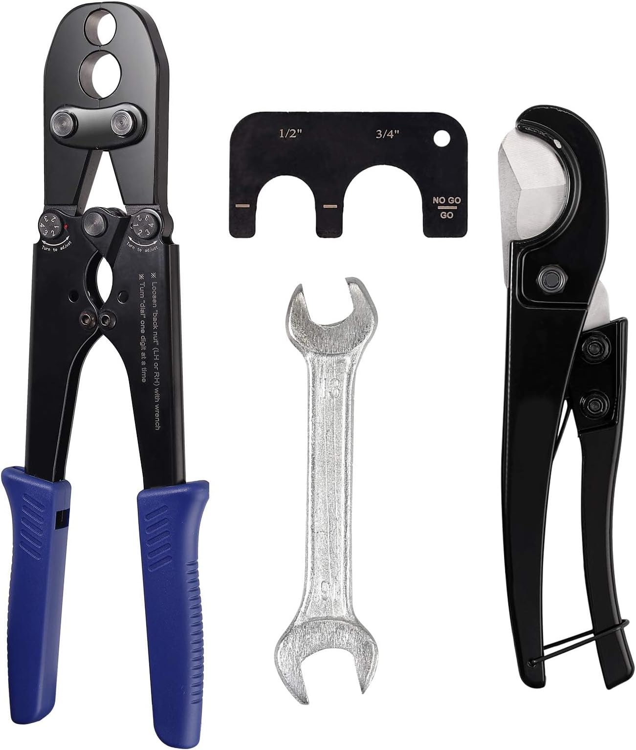 CAMWAY PEX Crimper 15 inch Copper Ring Crimping PEX Cinch Tool PEX Crimping Tool Kit 1/2, 3/4 Inch Copper Ring Crimping Tool with PEX Pipe Cutter and Gauge, Meet F1807 Standard