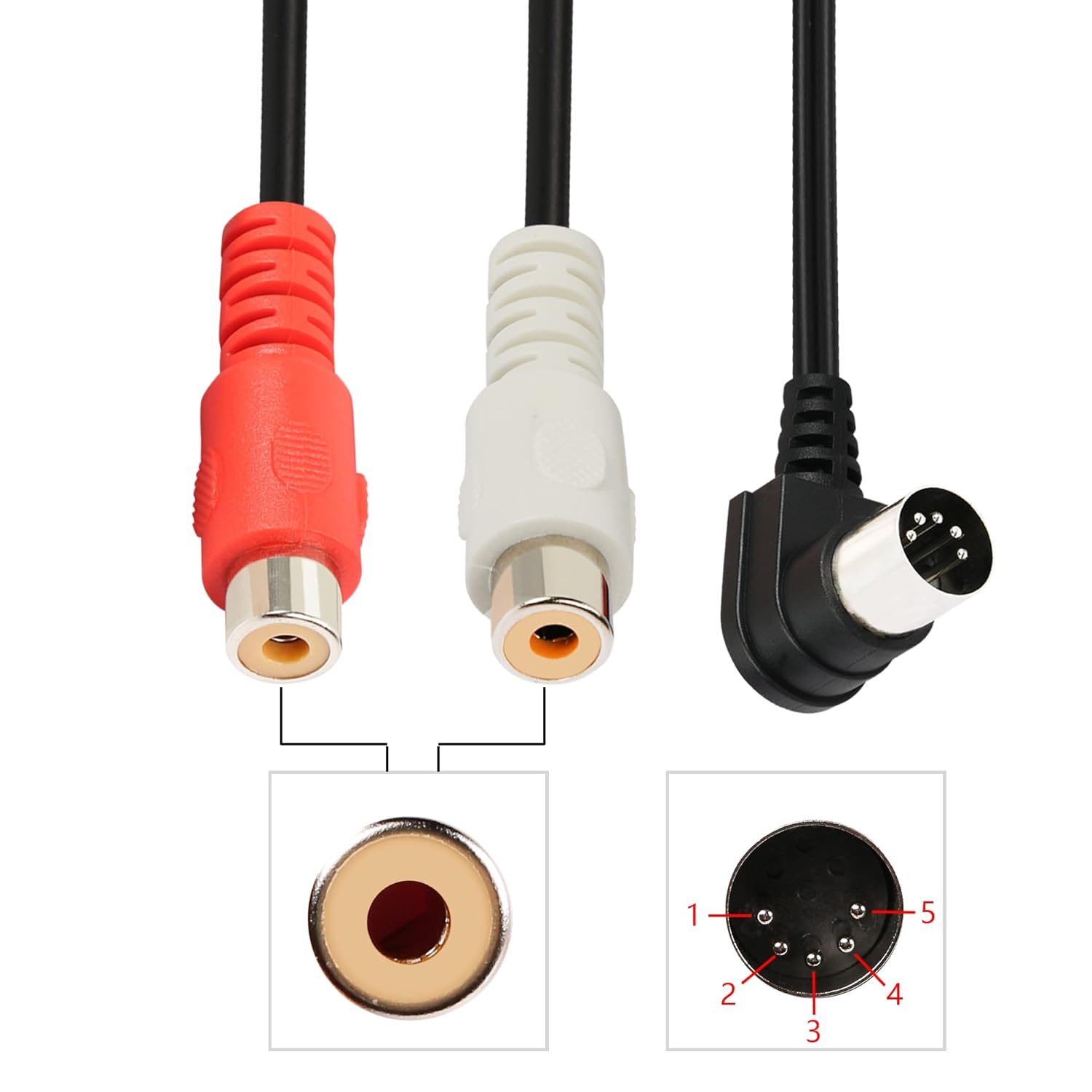 CERRXIAN LEMENG - Cavo audio DIN 5 pin maschio a 2 RCA femmina, per sistemi Bang & Olufsen, Naim, Quad.Stereo (0,5 m