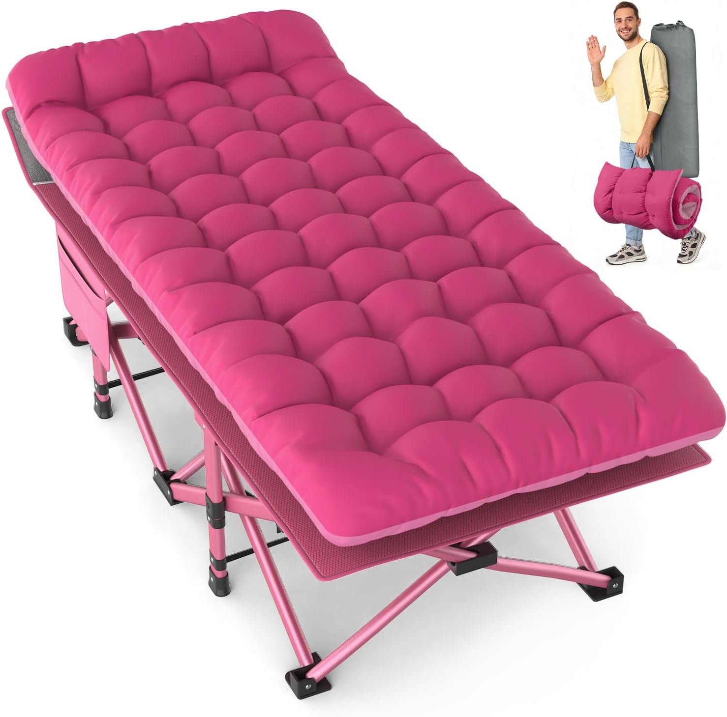 Slendor XXL Folding Camping Cot for Adults with Mattress Pillow Carry Bag, 32 inch Extra Wide Portable Sleeping Cot, 900LBS Support Outdoor Cot Bed for Office Nap Beach Travel RV