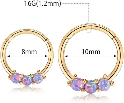 Miniatura 3 de GAGABODY Septum Jewelry - Aretes de acero quirúrgico 316L con bisagras, de ópalo y circonita cúbica pavimentada