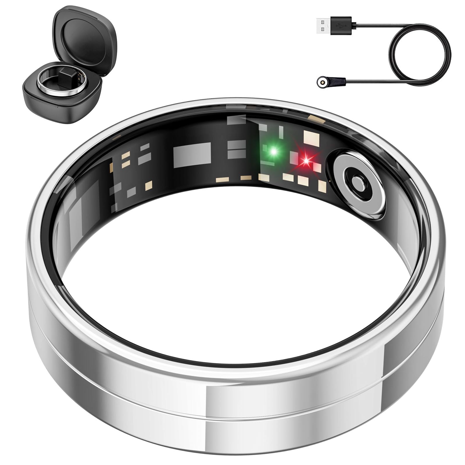 Mingtawn Anillo Inteligente de Salud, Monitoriza Automáticamente la Frecuencia Cardíaca, el Sueño,24/7 Anillos para Hombre y Mujer, sin Suscripción, para Android e iOS (Plata,11)