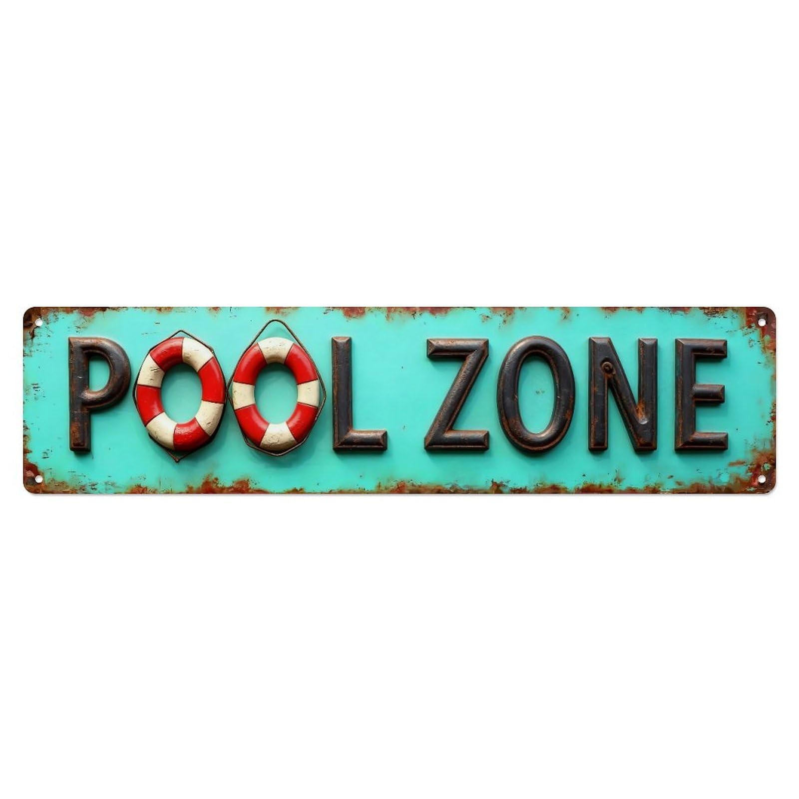 Pool Zone Sign With Lifebuoy Tin Sign Vintage Metal Sign Home Bar Garden Indoor & Outdoor Wall Decor Retro Metal Poster 4x16 Inch