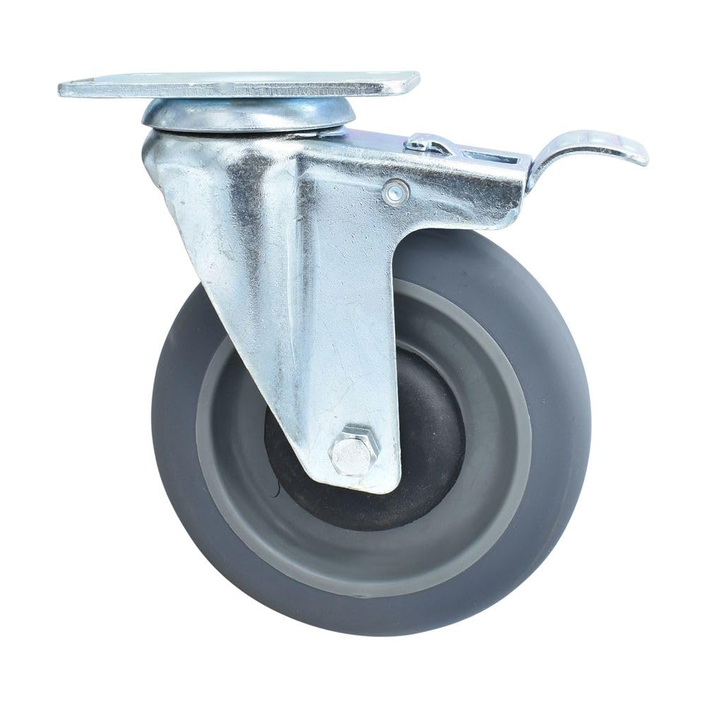 BK Resources 5" Gray Rubber Swivel Caster – 5", Gray Rubber, Silver, Model 5SBR-1PT-GR-TTB