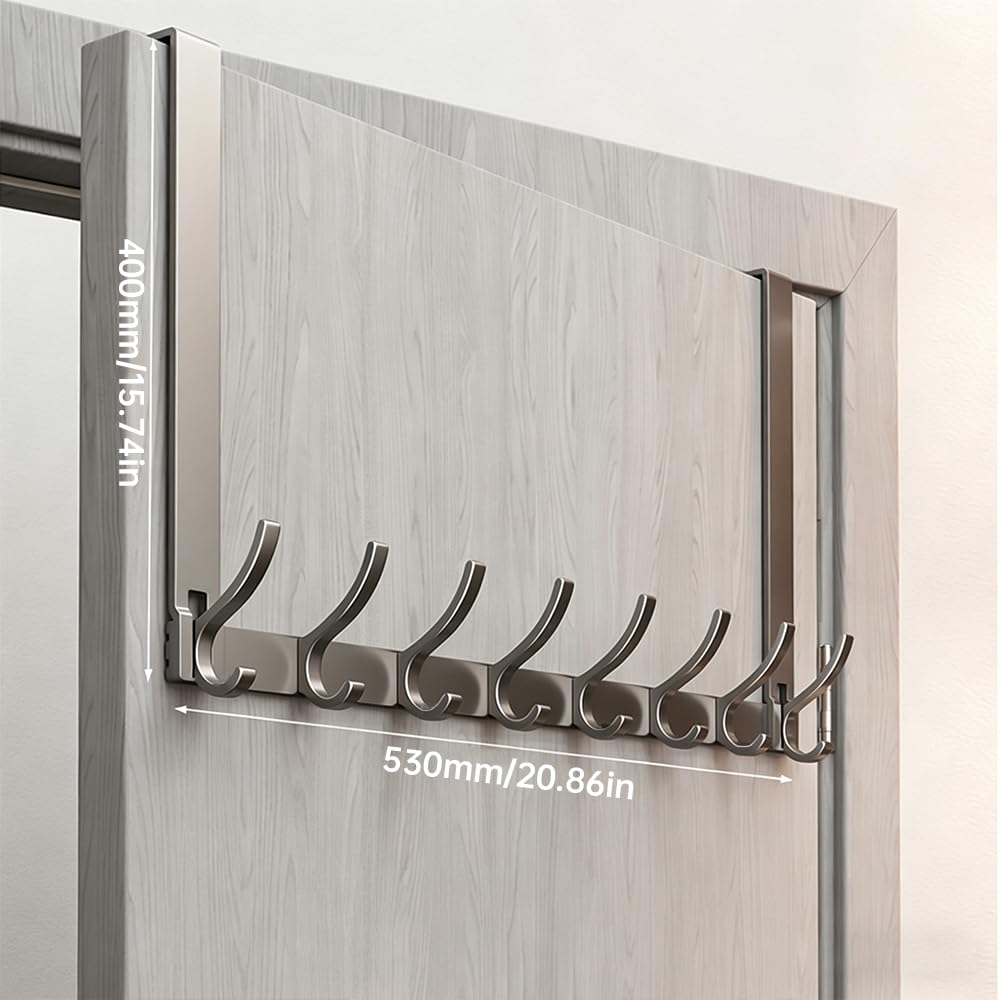 BORDSTRACT Ganchos para puerta, 8 ganchos con brazos 15.75in/40cm aluminio espacial perchero para batas y ropa para baño guirnalda soporte para tabla de planchar diseño delgado elegante y resistente