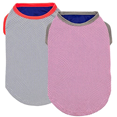 KYEESE 2 Pack Dog Cooling Shirts - Breathable Instant Cooling Vests, Lightweight for Summer Dog Apparel, Pink+Grey, Large