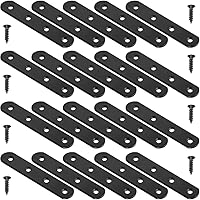Vista 1 de Paquete de 8 soportes rectos negros de acero inoxidable de 4 pulgadas, placas planas de reparación de alta resistencia, soportes de unión