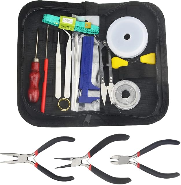 BGTXINGI 22Pcs Jewelry Making Supplies Repair Kit with Multifunctional Pliers and Beaded Wire for Jewelry Buddha Beads Walnut Olive Beads Manual DIY Making Tool Kit