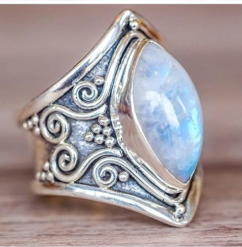 Miniatura 3 de Anillos de plata de ley 925 con piedra lunar vintage, joyería bohemia antigua para mujer, elegantes anillos de boda con piedras preciosas, joyería