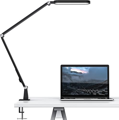 JKSWT - Lámpara de escritorio con brazo oscilante ajustable para el cuidado de los ojos con abrazadera 72 LED 5 modos de color lámpara de mesa de 5