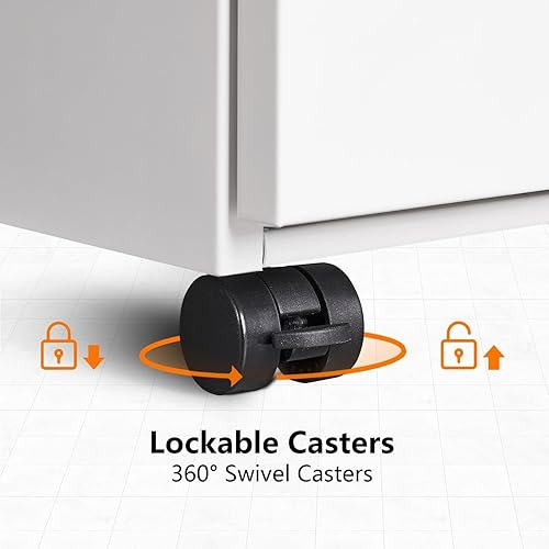 Miniatura 4 de Warmiehomy Archivador de 2 cajones con cerradura, archivadores móviles de metal para oficina en casa, archivador rodante para oficina en casa,