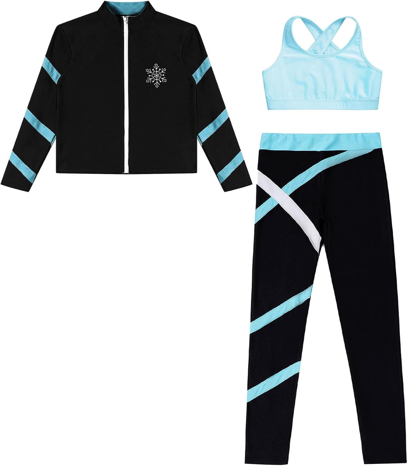 FEESHOW Kids Girls 3 Pieces Outfits Fleece Training Jacket Sports Bra with Practice Leggings Set Tracksuit