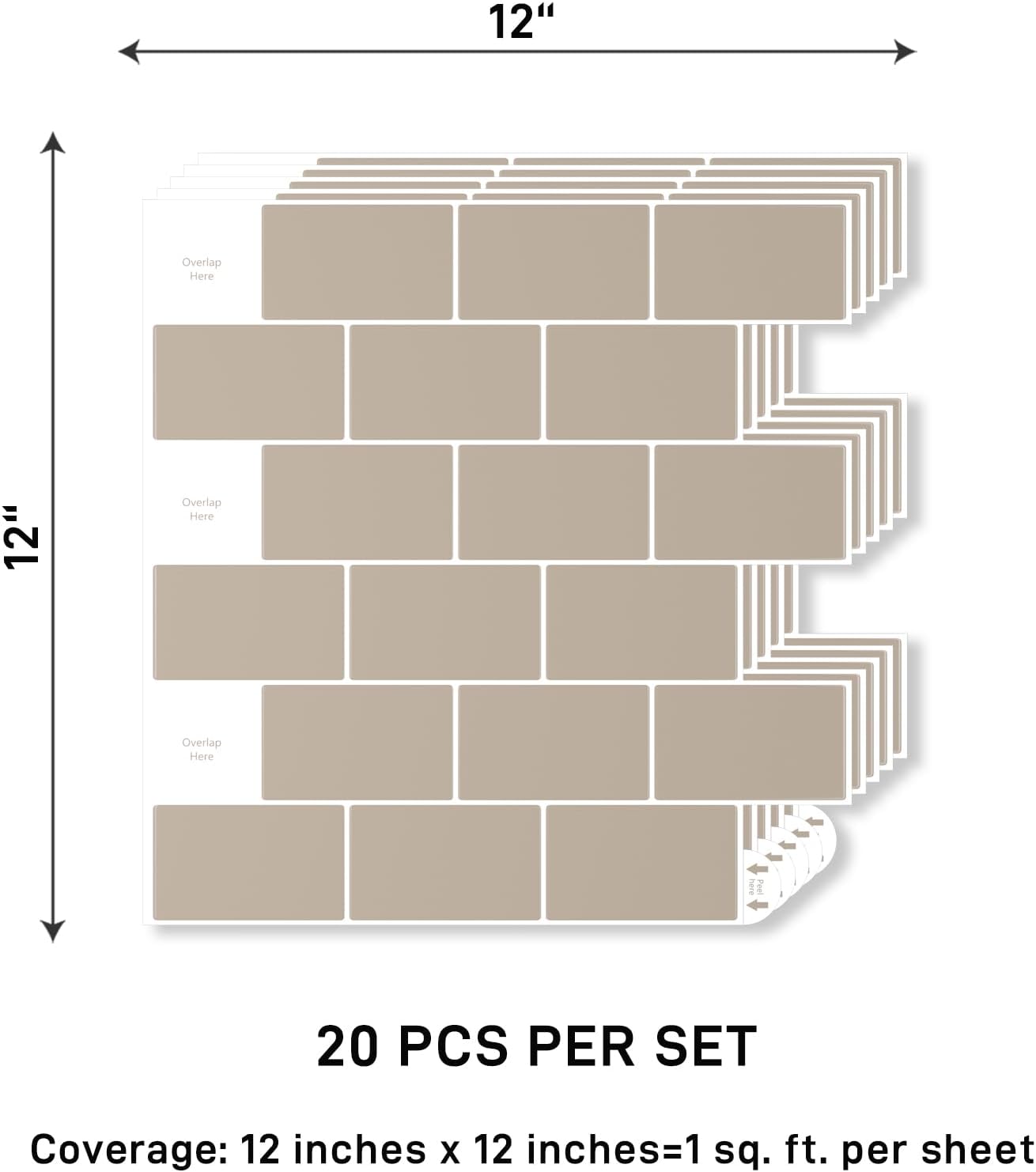 VaryPaper 20 Sheets Beige Brown Subway Tile Backsplash Peel and Stick Wall Tiles for Bathroom Kitchen Stick on Backsplash Waterproof Removable Self Adhesive Back Splash Tile for Laundry Room 12''x12''