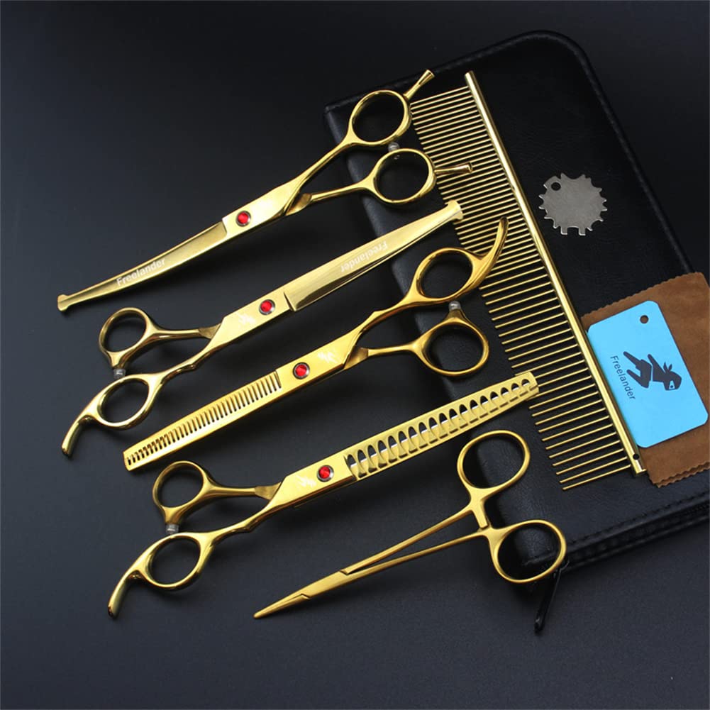 Forbici da Grooming Professionali per Cani con Consigli per La Sicurezza, Kit Pet Grooming, per Corpo, Zampa E Ritagli Viso, per Capelli Lunghi Corti per Cani E Gatti