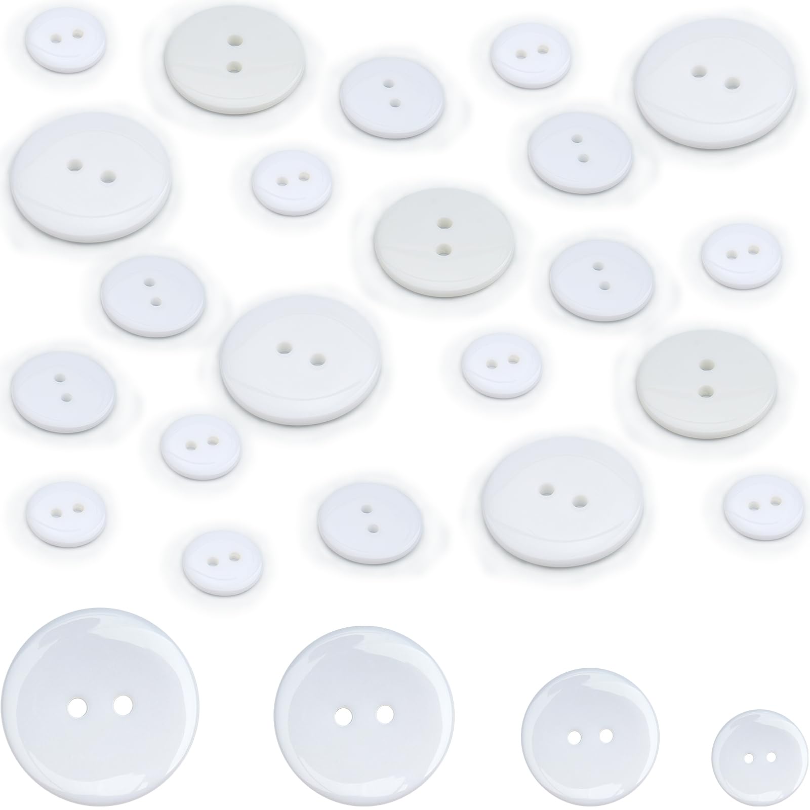 Roellgs Buttons - Buttons for Cardigans, 4 Sizes of 40 Pcs Versatile Buttons for Crafting, Knitting, DIY Projects and Holiday Decoration (White)