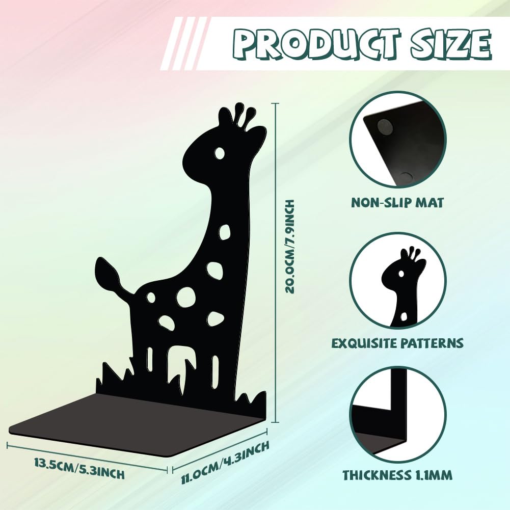 Peacoblue Metal Book Ends Stopper Holder Stand for Shelves Decorative 13.46x10.9x20cm Modern Creative Heavy Duty Study Bookends Stoppers Holder Stand for Desk Shelf 1 Pair (Giraffe) - Image 2