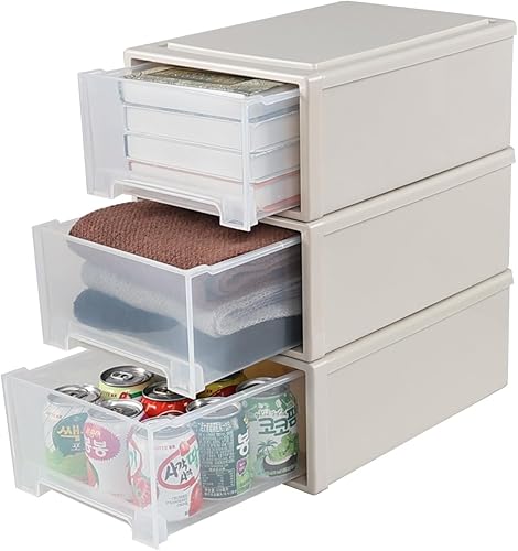 Miniatura 5 de Gloreen 12 L Plastic Stackable Storage Drawers, 3 Packs Desktop Compact Drawer Box